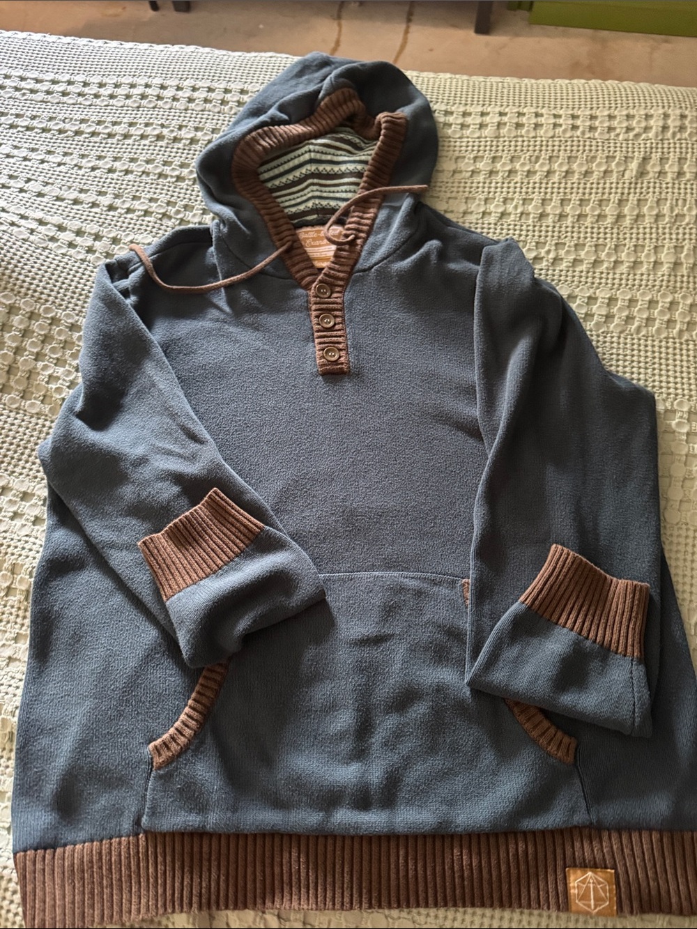 Men's Hooded Pullover Jacket - Slate Blue with Brown Trim Chet Critical Role
